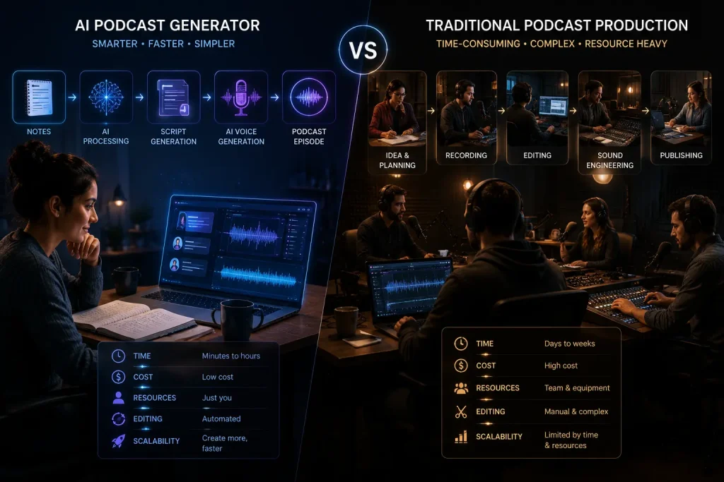 AI Podcast Generator Vs Traditional Podcast Production